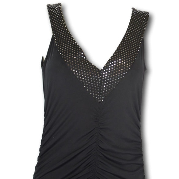 Wet Seal Black Bodycon Dress  Sequin Accent Evening Cocktail Neck M - Picture 2 of 3